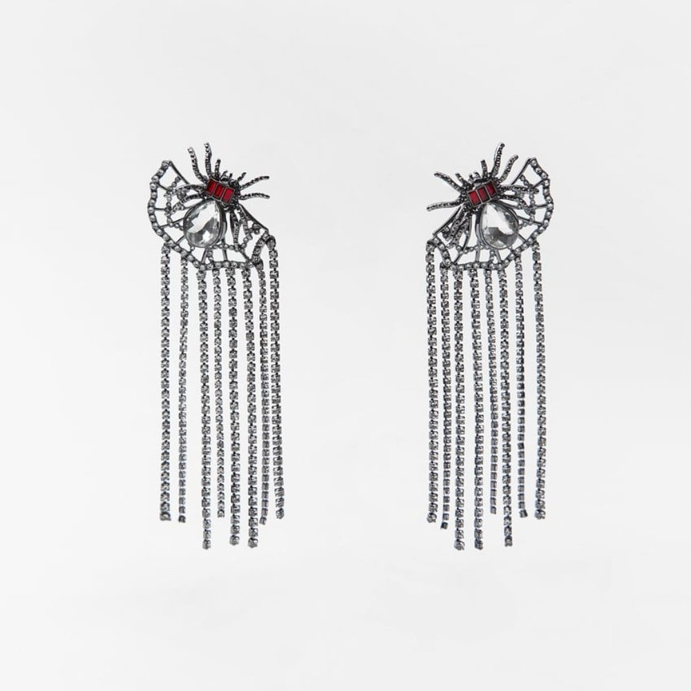 NWT ZARA SPIDER RHINESTONE EARRINGS ANTHRACITE GREY